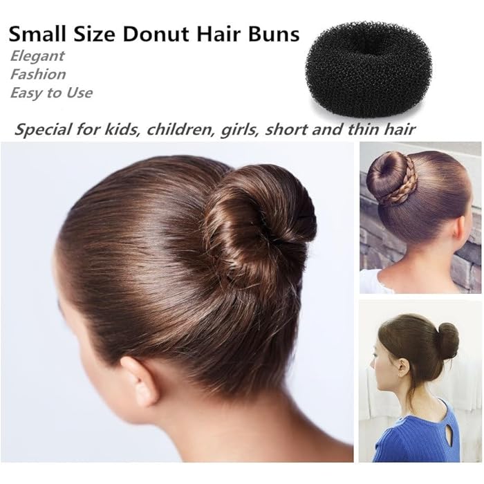 SQULIGT Extra Small Hair Bun Maker for Kids, 6 PCS Chignon Hair Donut Sock Bun Form for Girls, Mini Hair Doughnut Shaper for Short and Thin Hair (Small Size 2 Inch, Black) - Image 2